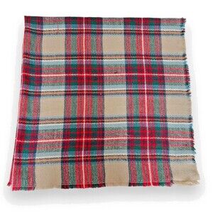 ModCloth Square Blanket Scarf 57" X 56" Unisex Red Green & Brown Winter Scarve